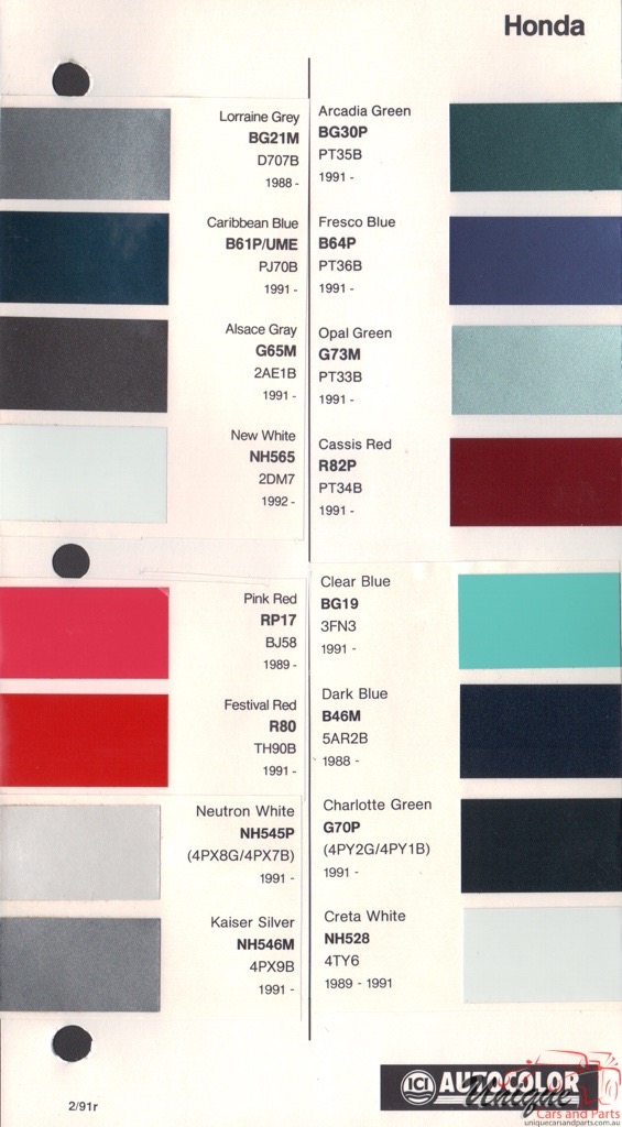 1988-1993 Honda Paint Charts Autocolor